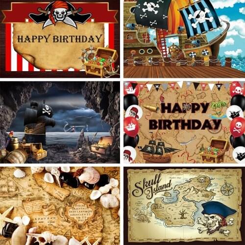 Pirate Baby Birthday Party Treasure Ship Coins Poster Portrait Photography Backdrops Photo Backgrounds Photocall Photo Studio