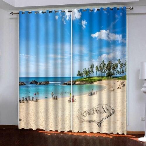 3D Summer beach landscape Curtains Blue sea water thick for Living Room Bedroom Decorative Kitchen Curtain Drapes