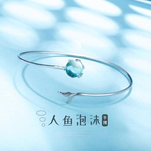 Fashion Plated Silver Mermaid Foam Lady Bracelet Blue Blue Crystal Handmade Open Bracelet Charm Women Jewelry Accessories