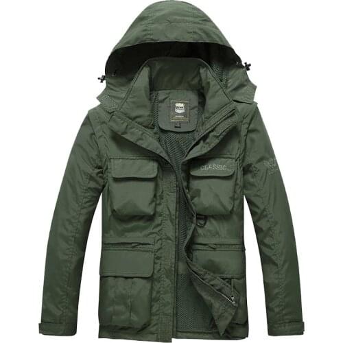 Mens Military Jackets Autumn Outdoors Jacket Casual Travel Windbreaker Coat Hooded Jacket Removable sleeve Winter Outerwear Male