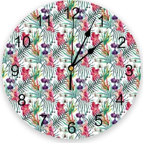 Leaf Flowers Nordic Tropical Plants Print Wall Clock Wall Art Silent Non ticking Round Wall Watch for Home Decortaion Best Gift