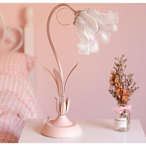 Pink Flower Table Lamp Bedside Modern Glass Stand Light Fixtures Bedroom Desk Lamp Girls Princess Bed Light Fixtures Home Decor