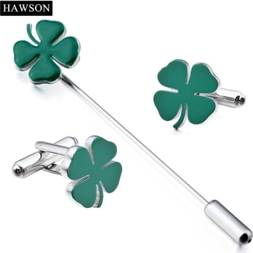 Charming Lucky Four-Leaf Clover Cufflinks Green Plant Cuff Button Grooms Wedding Cuff Link