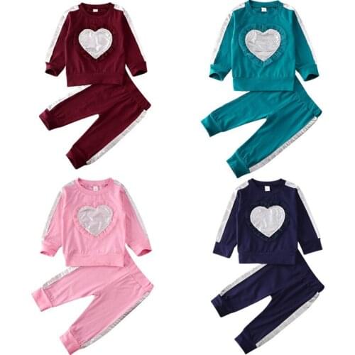 Toddler Girl Clothes 2019 Newborn Infant Baby Girl Striated Heart Print Tops+ Pant Leggings Outfits Cotton 2pcs Set