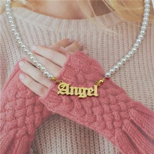 Gothic Angel Choker Necklace For Girl Princess Blessed Pendant Necklaces Imitation Pearl Necklace Babygirl Collar