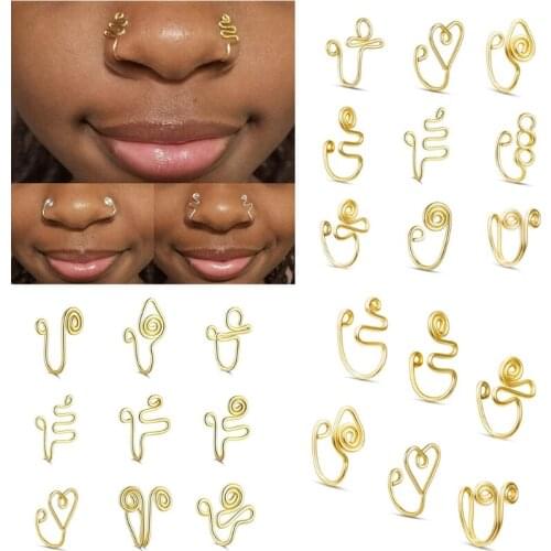 Fake Nose Rings Clip On Faux Piercing Jewelry Faux Lip Ear Nose Rings Clip Inlaid Non Piercing Clip On Nose Hoop Ring