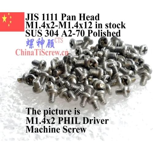JIS 1111 stainless steel screw M1.4x3 Pan Head 0# PHIL Driver A2-70 ROHS 100 pcs Polished