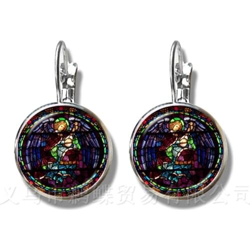 Romantic Christmas Angel Stud Earrings Silver Plated Earrings 16mm Glass Dome Jewelry Accessories Xmas Gift