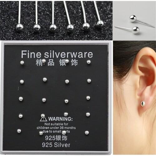 20pcs/box Round Ball Silver Color Stud Earring Womens Fashion Stud Earring Fine Jewelry Gifts Style Back Finding Metals Type