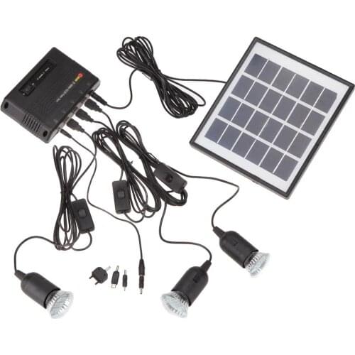 4W Solar Powered Panel 3 LED Light Lamp USB 5V Cell Mobile Phone Charger Home System Kit Garden Pathway Stair Camping Fishing