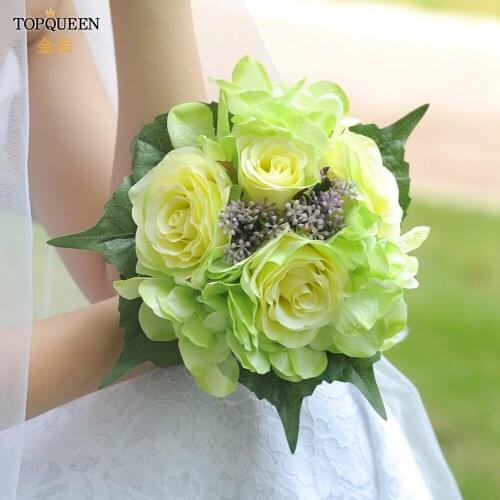 TOPQUEEN F26 Artificial Flower Wedding Bouquet Yellow Bouquet Wedding Accessories Romantic Braidsmaid Flower Natural Bouquet