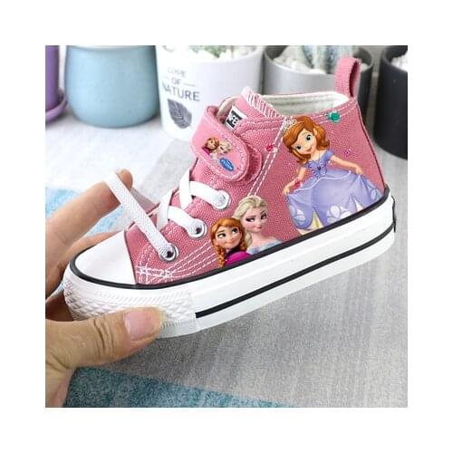 Disney cartoon girl princess elsa shoes high-top childrens canvas shoes Sophia sneakers student Non-slip and lightweight shoes