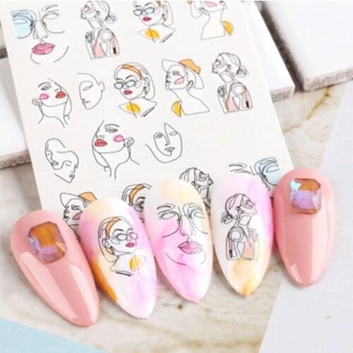 Water Stickers For Nails Decal Nail Art Abstract Lady Face Nail Decals Stickers For Manicure Nail Foil Nail Stickers