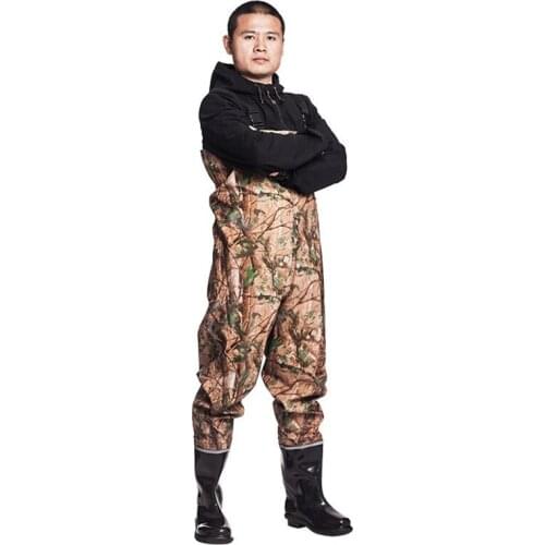 Eu 38-45 Fishing Waterproof Knitting Waders Clothes Pants Wear-resisting With Non-slip Boots Farming Camouflage Hunting Trousers