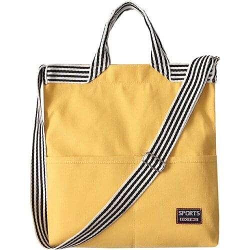 Women Multi-function Canvas Tote Ladies Casual Shoulder Bag Foldable Shopping Bags Beach Bag Female Handbag Striped Back Strap B