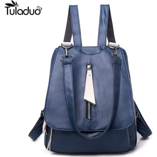 Women Leather backpack Female Fashion School Bag Shoulder Bag High Quality Blue Backpacks DropShipping