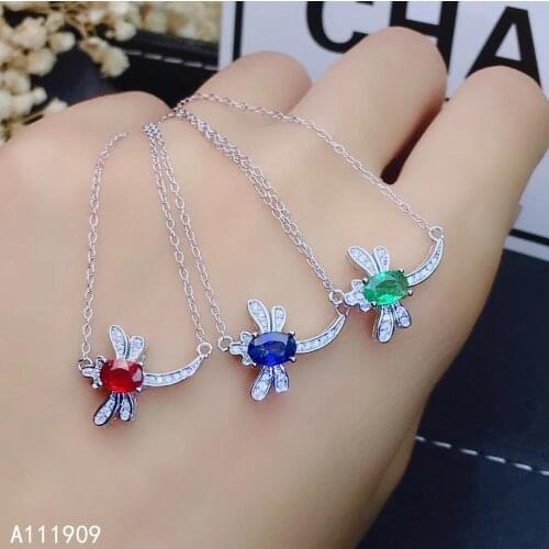 KJJEAXCMY boutique jewelry 925 sterling silver inlaid Natural Ruby Sapphire Emerald Female necklace support detection