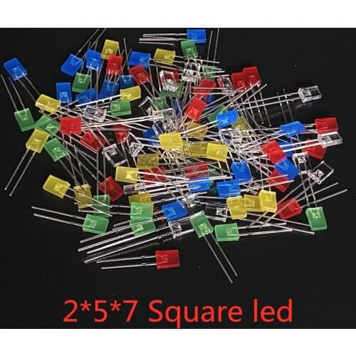 100pcs Red light-emitting diodes Red turn Red white blue green yellow 2*5*7 Square led