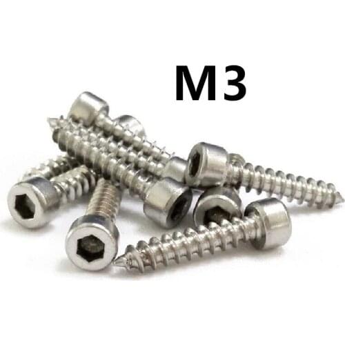 100pcs/lot M3x5/6/8/10/12/14/16/18/20/25/30mm Stainless Steel Cup Head Hexagonal Self-tapping Speaker Screw