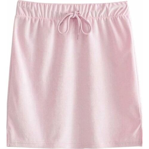 2020 chic lady casual pink elastic high waist short skirts summer fashion a-line drawstring velvet solid mini skirt femme