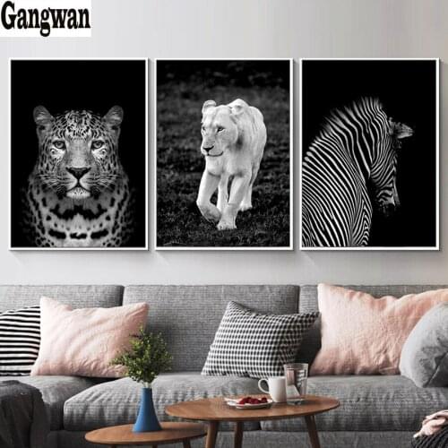 3 pcs Leopard Lion Zebra Full Square Diamond Painting black white Animal Home Decoration Embroidery Picture Handcraft Mosaic Art