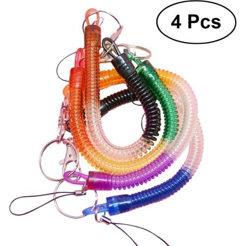 4Pcs Spring Coil Cord Tether Flexible Theftproof Stretch Elastic Lanyard Keyring Keychain with Clip (Random Color)