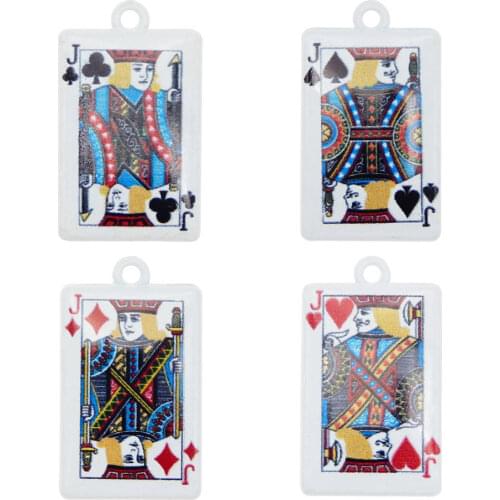 4pcs Alloy Poker J Club Pendant Charm White Tone Mini Poker Card Metal Colorful Printed for DIY Keychain Jewelry Accessory