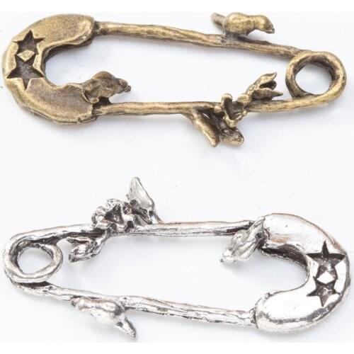 40pcs 20*42MM Tibetan silver color bird safety pin charms antique bronze pendants for bracelet necklace earring diy jewelry ma