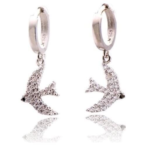 925 Sterling Earrings with Zircon Stone and Bird Design
