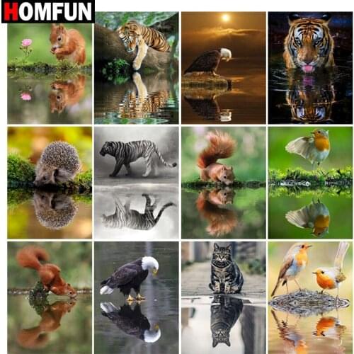 HOMFUN Full Square/Round Drill 5D DIY Diamond Painting "Animal reflection squirre" 3D Embroidery Cross Stitch 5D Home Decor Gift