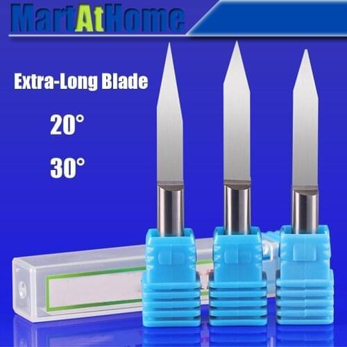 Free Shipping 2PCS 6mm Tungsten Steel Extra-Long CNC Engraving V Bits CNC Router Cutting Tool 20 / 30 Deg 0.1~1.0 mm