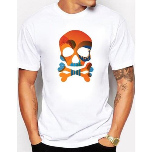 BLWHSA Colorful Skull Print T-shirts Mens Summer Cotton Personality Short Sleeve T Shirt Tops Funny Clothing Halloween Costumes