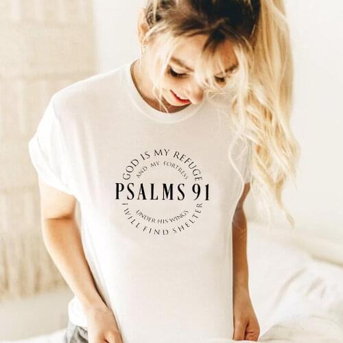 God Is My Refuge Psalms 91 Christian T Shirt Women Causal Loose Cotton Tshirt Religious Jesus Shirt Bible Clothes Party Tops