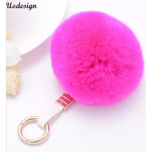 Rabbit Fur Ball Keychain Leather FurBall Kawaii Women Bag Decorations Sleutelhanger Pom Pom Chaveiros