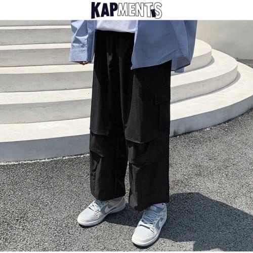 KAPMENTS Men Straight Wide Leg Korean Fashion Sweatpants 2021 Mens Causal Harajuku Streetwear Baggy Joggers Male Vintage Pants