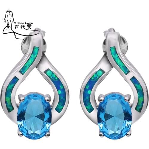 Elegant OL Style Blue Opal Sea Blue Crystal Stud Earrings for Girl Women Hot Sale Fashion Jewelry ER240Blue