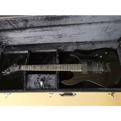 Custom Black Electric Guitar with black hardware HH Pickups and Fingerboard inlaid skull,customized!PayPal available!es-1