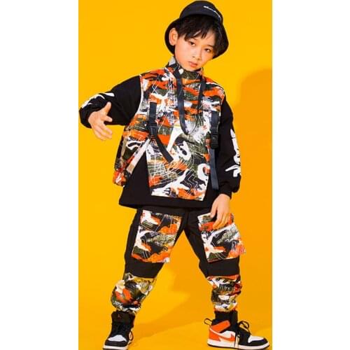Kids Boys Girls Streetwear Hip Hop Print Vest Pant Sets Children Tracksuit Teens Costumes Stage Fashion Show Dance Clothing
