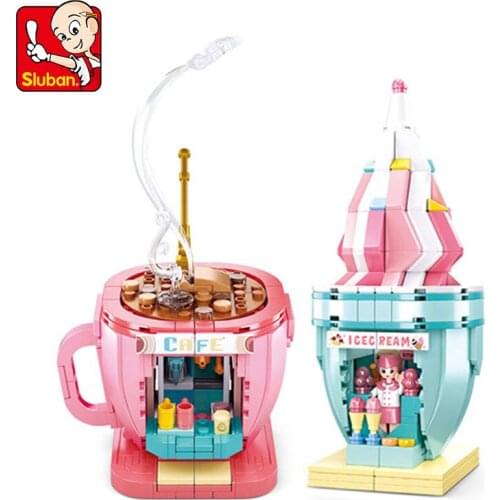 Sluban 268PCS Mini City Street View Series Coffee Shop Modle Building Block Educational Toy For Childs Birthday Christmas Gifts
