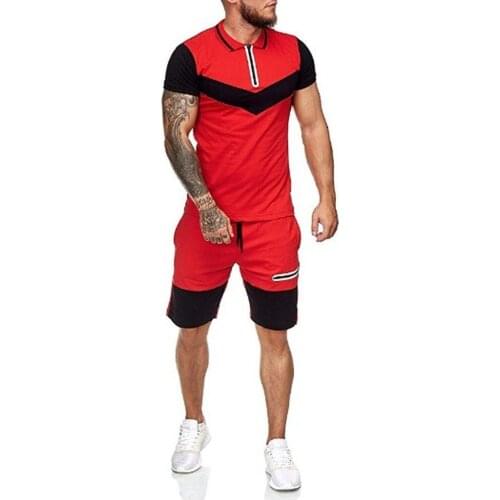 QNPQYX Mens Short Sets Summer Casual Summer Clothing 2 Piece Set Colorblock Track Suits Male T Shirt+Shorts Cotton Tracksuits