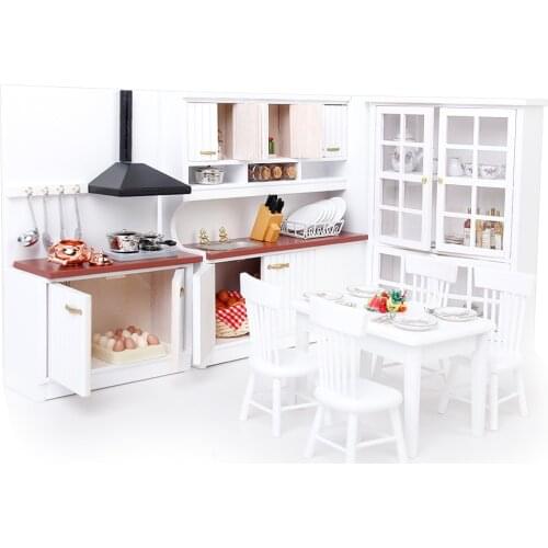 1/12 Dollhouse Miniature Wood Kitchen Furniture Set Fridge Table Chair Sturdy well-made dollhouse furniture kitchen set