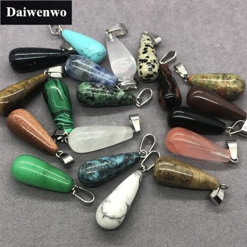 2.9*1cm Long Water Droplets Pendant Natural Stone Glass Cherry Quartz Turquoise