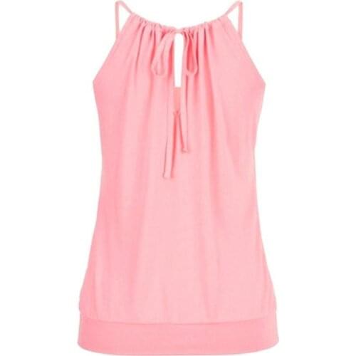 Summer 2021 Casual Women Camisole Casual Sleeveless O Neck Solid Color Loose Bandage Pleated Vest Corset Top Plus Size