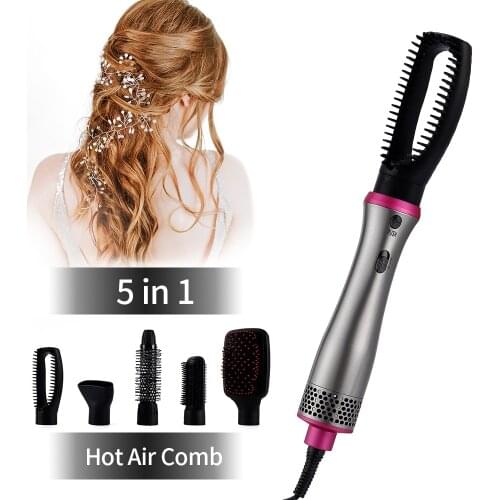 Obecilc 5in1 Multifunction Hair Dryer Hot Air Brush Kit Negative lonic Eliminate Roller Rotate Hair Styler Comb Styling Curling