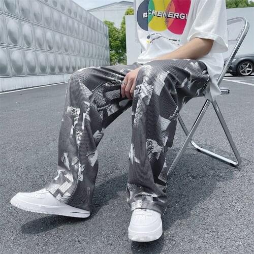 Mens Solid Color Harem Pants Straight Harajuku Style Men Wide Leg Pants Ankle-Length Trousers Streetwear Male Casual Pants