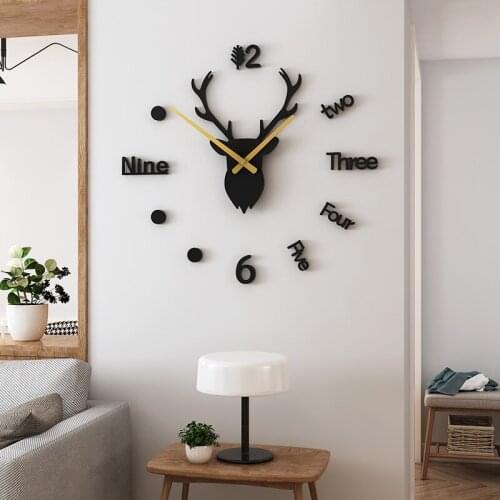 Nordic Diy Wall Clock Sticker Deer Head Creative Wall Decoration Clocks Wall Home Decor Design Living Room Bedroom Reloj Pared