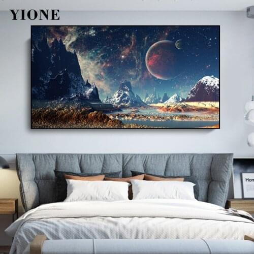 Modern Abstract Landscape Canvas Paintings Mountain Gobi Universe Planet Star Sky Tree Wall Art Pictures Room Posters and Prints