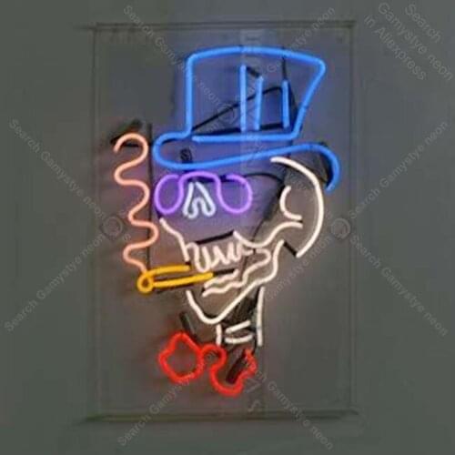 Neon Sign for smoking skeleton head Neon Tube sign handcraft Commercial Tattoo Neon light sign Decorate Beer pub room Letrero