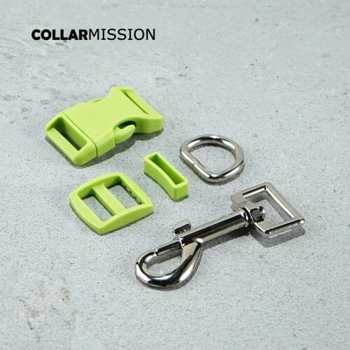 Plastic buckle+Tri-Glid+square keeper+D ring+metal dog clasp/set)Good quality 20mm light green DIY dog collar accessories