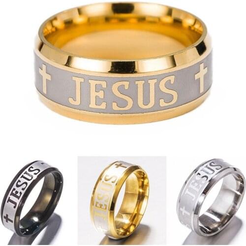 Religious Christian Jesus Cross Ring 8MM Stainless Steel Male Ring Russian God Save Us Band Rings For Men Women Jewelry Anillos